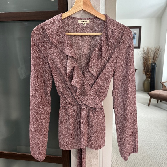 Max Studio Tops - Max Studio Wrap Blouse - Mauve/Lavender Print Size XS
